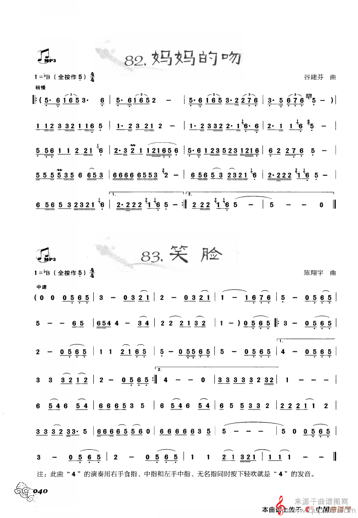 妈妈的吻 笑脸简谱（谷建芬、陈翔宇曲）