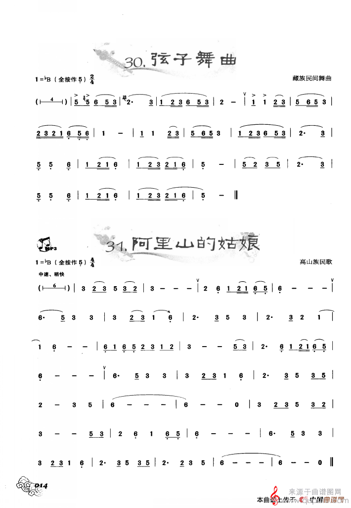 现在舞曲 阿里山的姑娘简谱（葫芦丝精选藏族民间舞、高山族民歌）