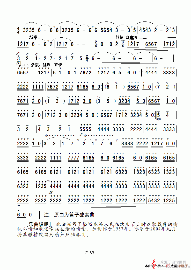 塔塔尔族舞曲简谱（塔塔尔族舞曲简谱葫芦丝独奏曲）