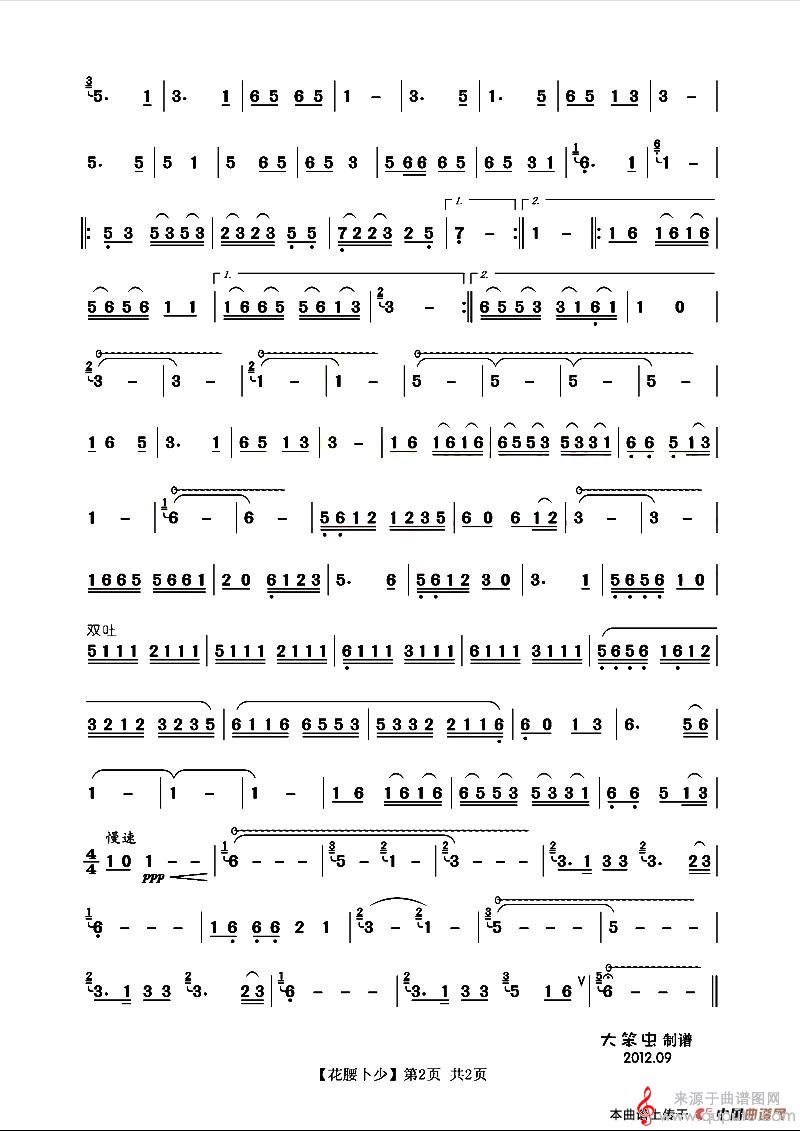 花腰卜少简谱（花腰卜少葫芦丝独奏）