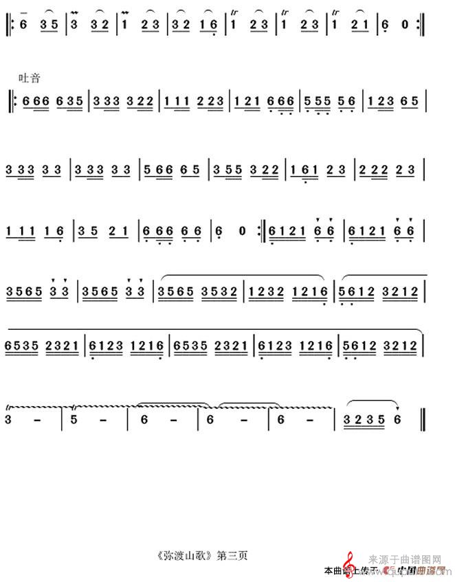 弥渡山歌简谱（弥渡山歌葫芦丝演奏巴乌独奏）