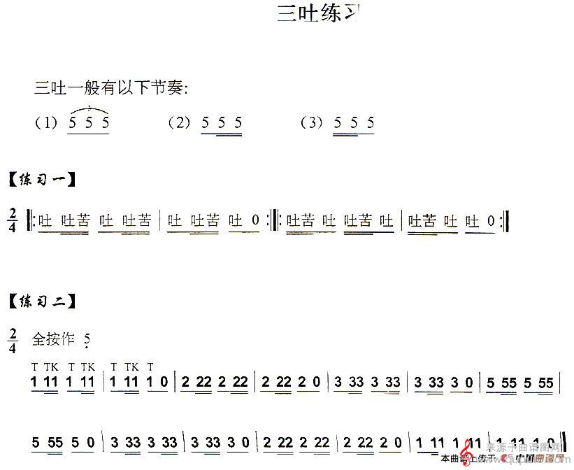三吐音练习简谱（葫芦丝技巧练习之十一）