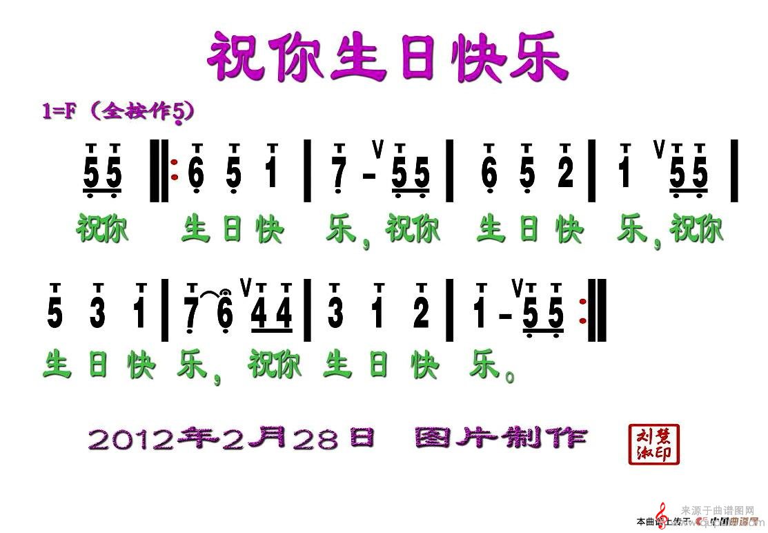 祝你生日快乐简谱（祝你生日快乐简谱刘慧淑制谱版）
