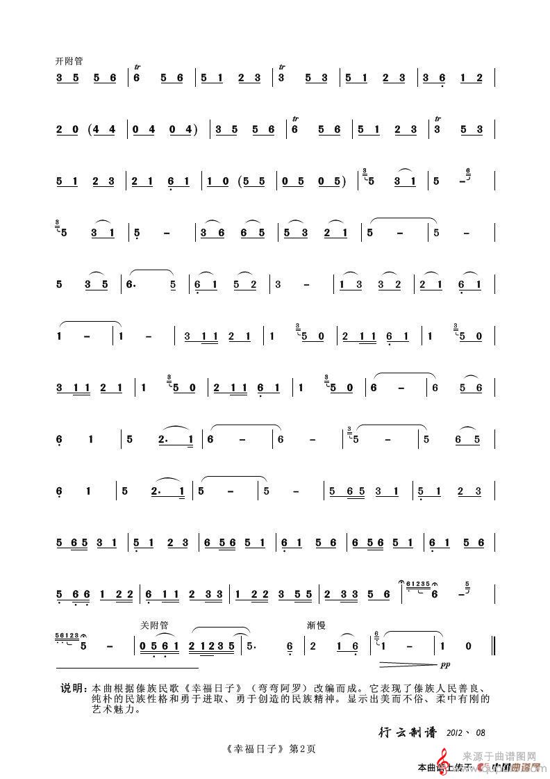 幸福日子简谱（幸福日子葫芦丝独奏）