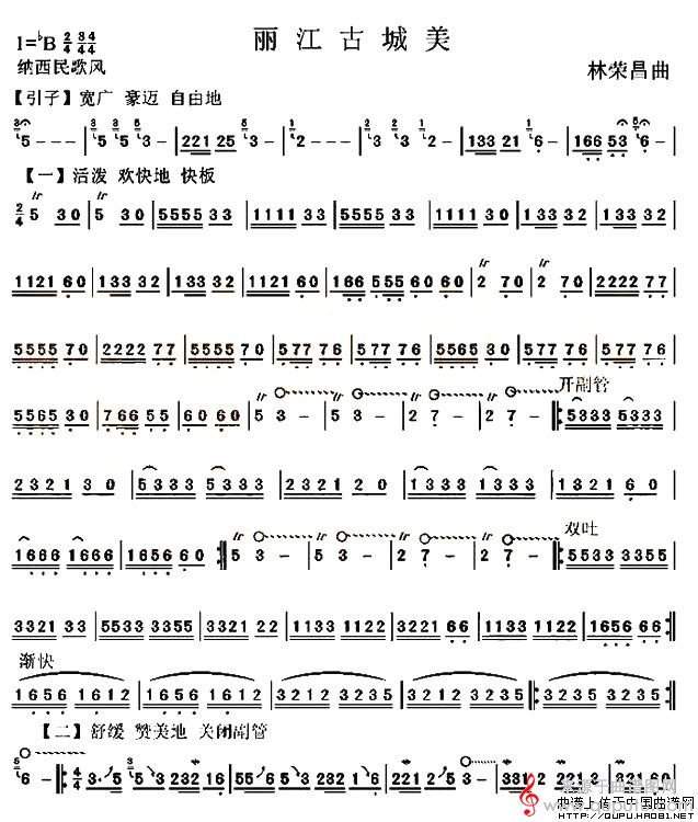 丽江古城美简谱（丽江古城美葫芦丝简谱）