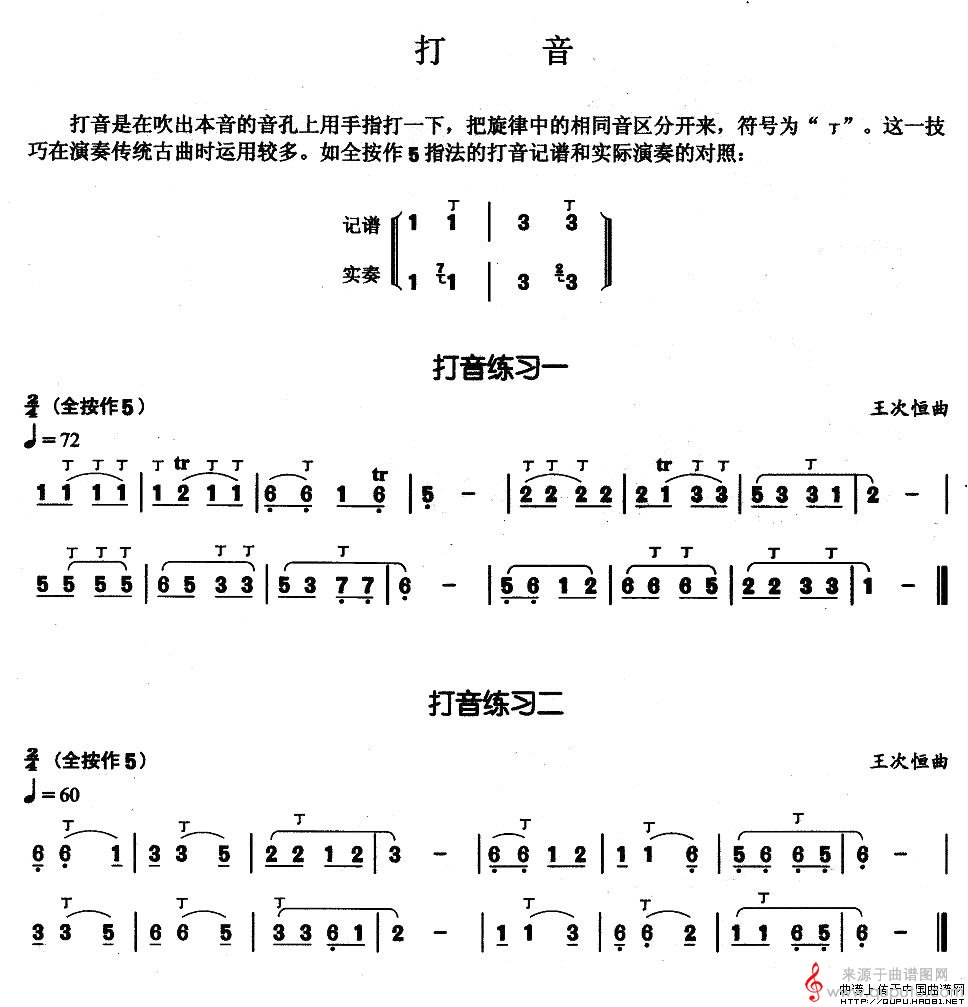 打音简谱（打音葫芦丝基本技巧练习曲）