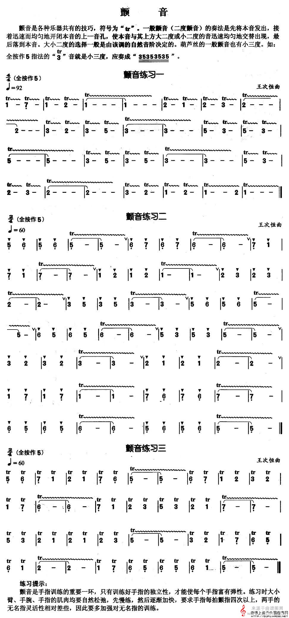 颤音简谱（颤音葫芦丝基本技巧练习曲)